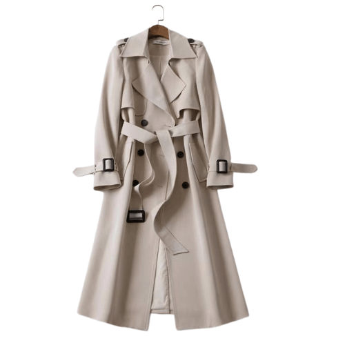 Women's Longline Double-Breasted Trench Coat – Stylish Belted Outerwear