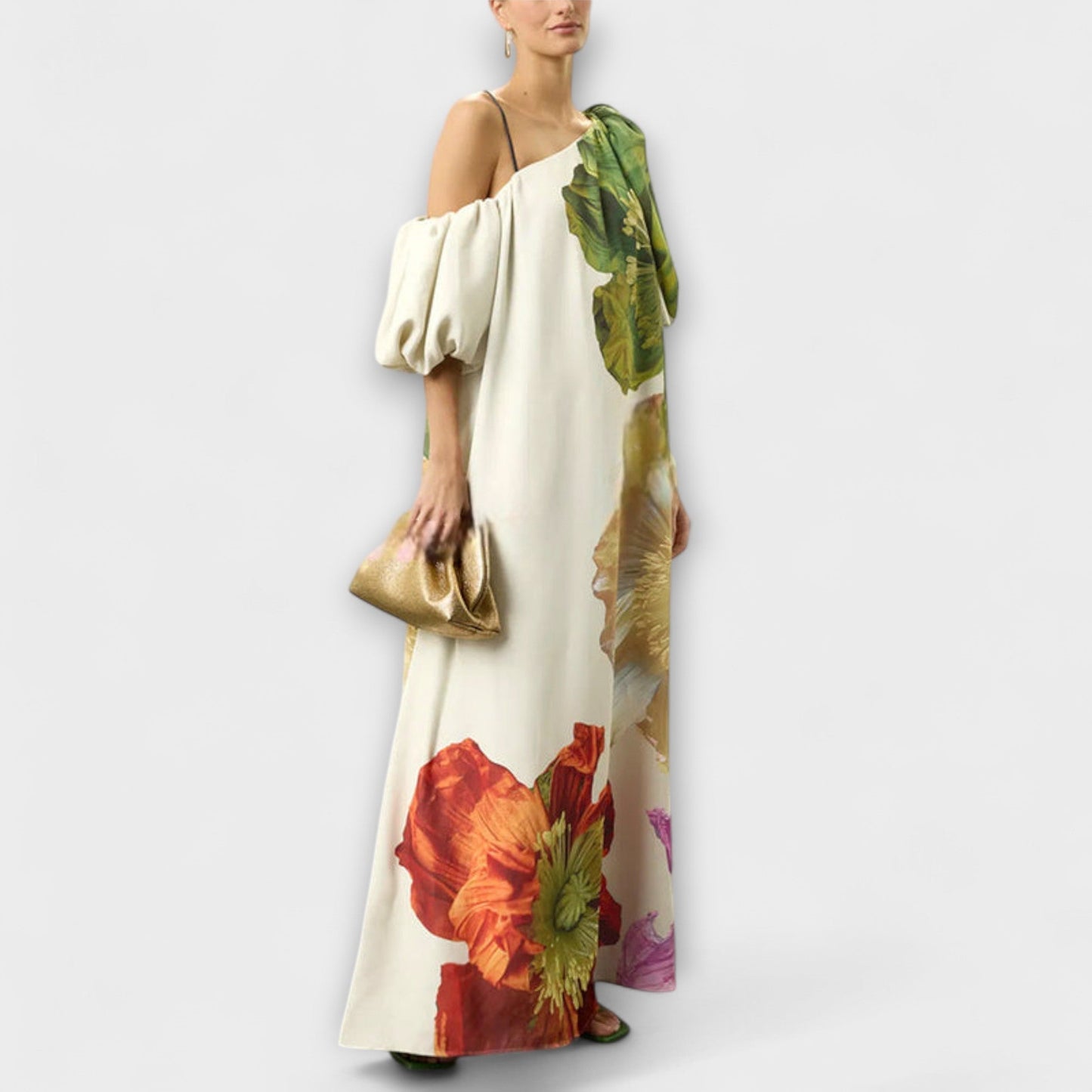 Floral Maxi Dress with Asymmetrical Neckline for Special Occasions