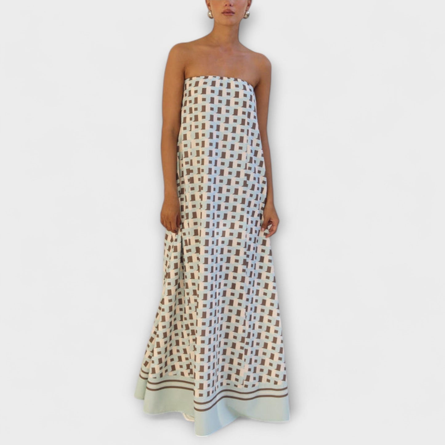Geometric Off-Shoulder Maxi Dress for Special Occasions