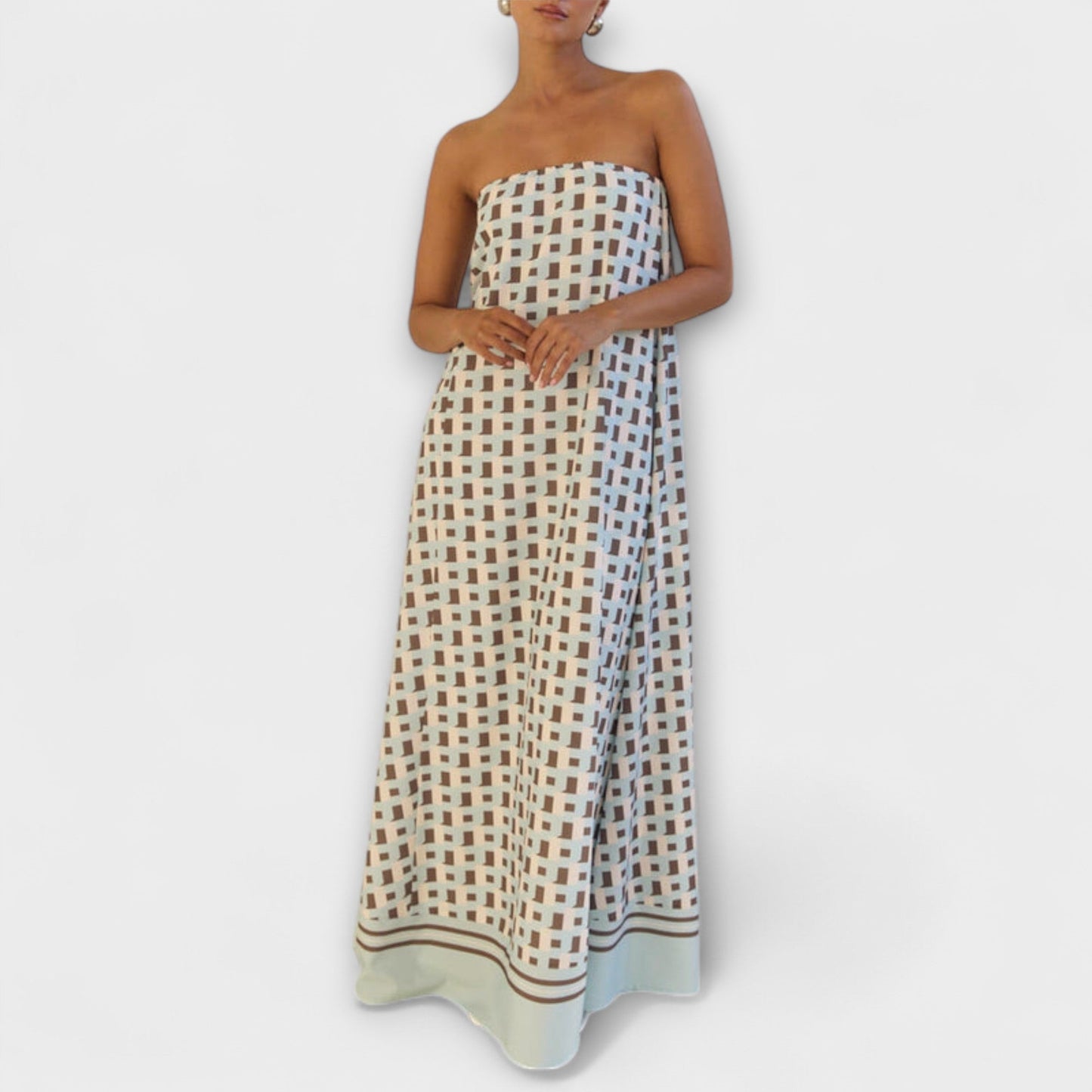 Geometric Off-Shoulder Maxi Dress for Special Occasions