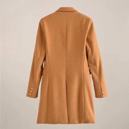 Stylish Camel Peacoat with Gold Button Accents for Chic Outings