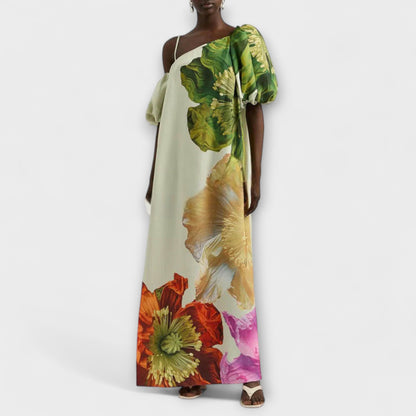 Floral Maxi Dress with Asymmetrical Neckline for Special Occasions