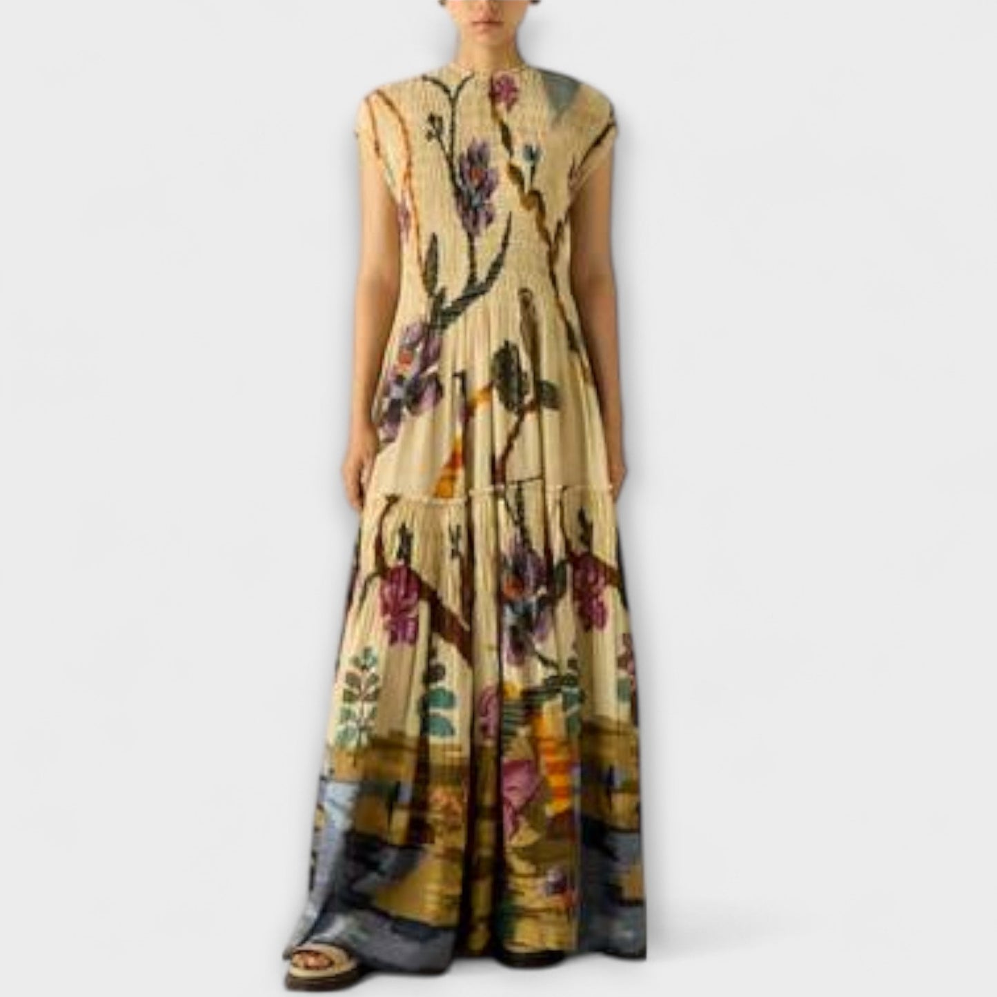 Amanda - Pleated Print Maxi Dress for Events