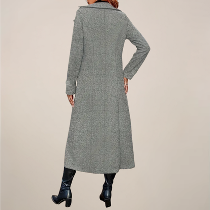Women’s Double-Breasted Long Overcoat - Stylish Lapel Design for Fall & Winter Wear