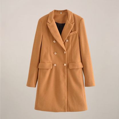 Stylish Camel Peacoat with Gold Button Accents for Chic Outings