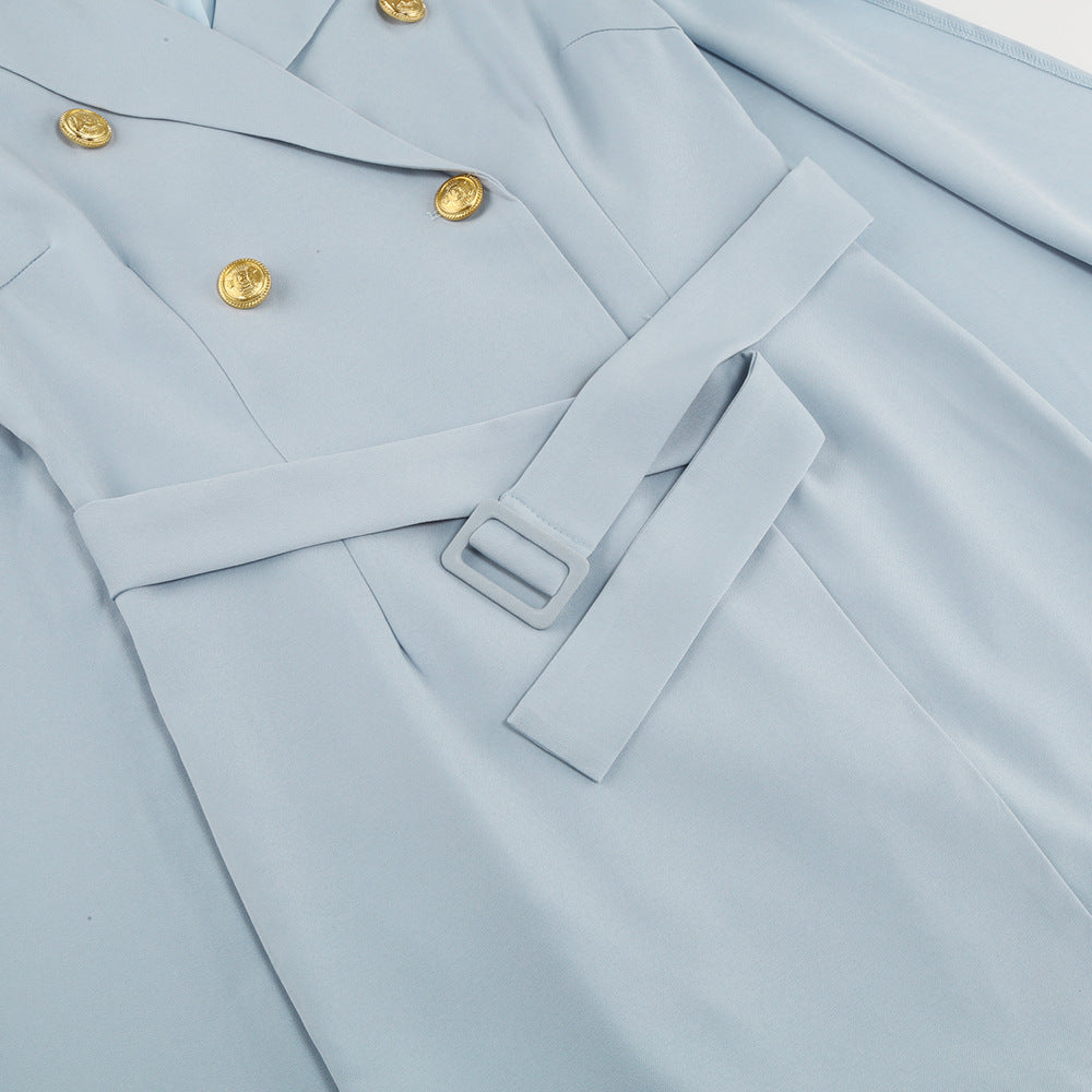 Chic Cape Blazer Mini Dress with Belt & Gold Accents