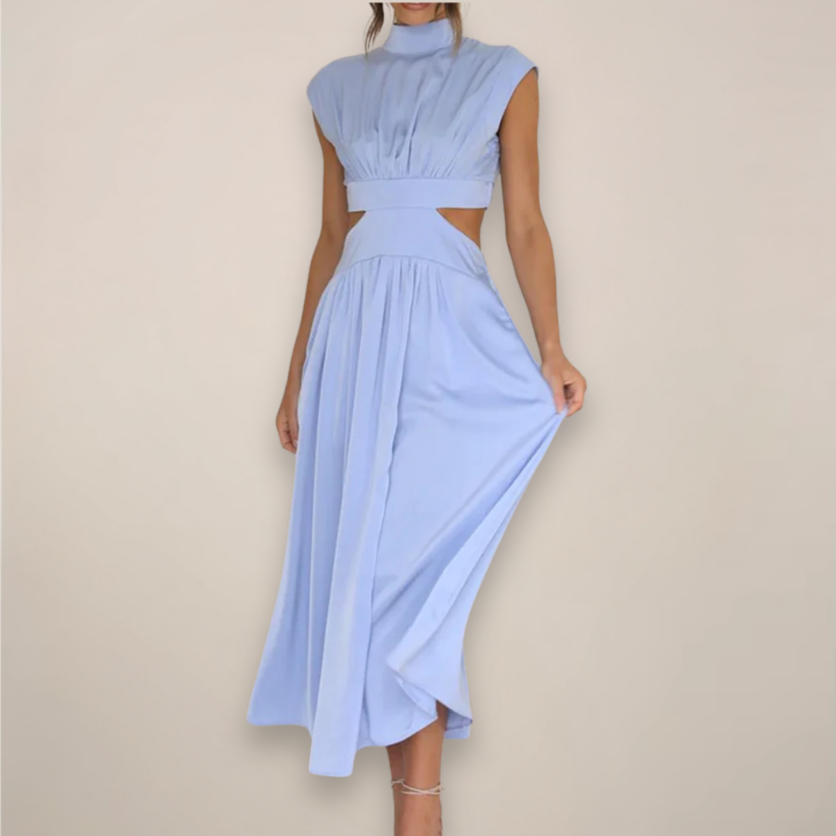Chic Cap Sleeve Maxi Dress with Cut-Out Waist
