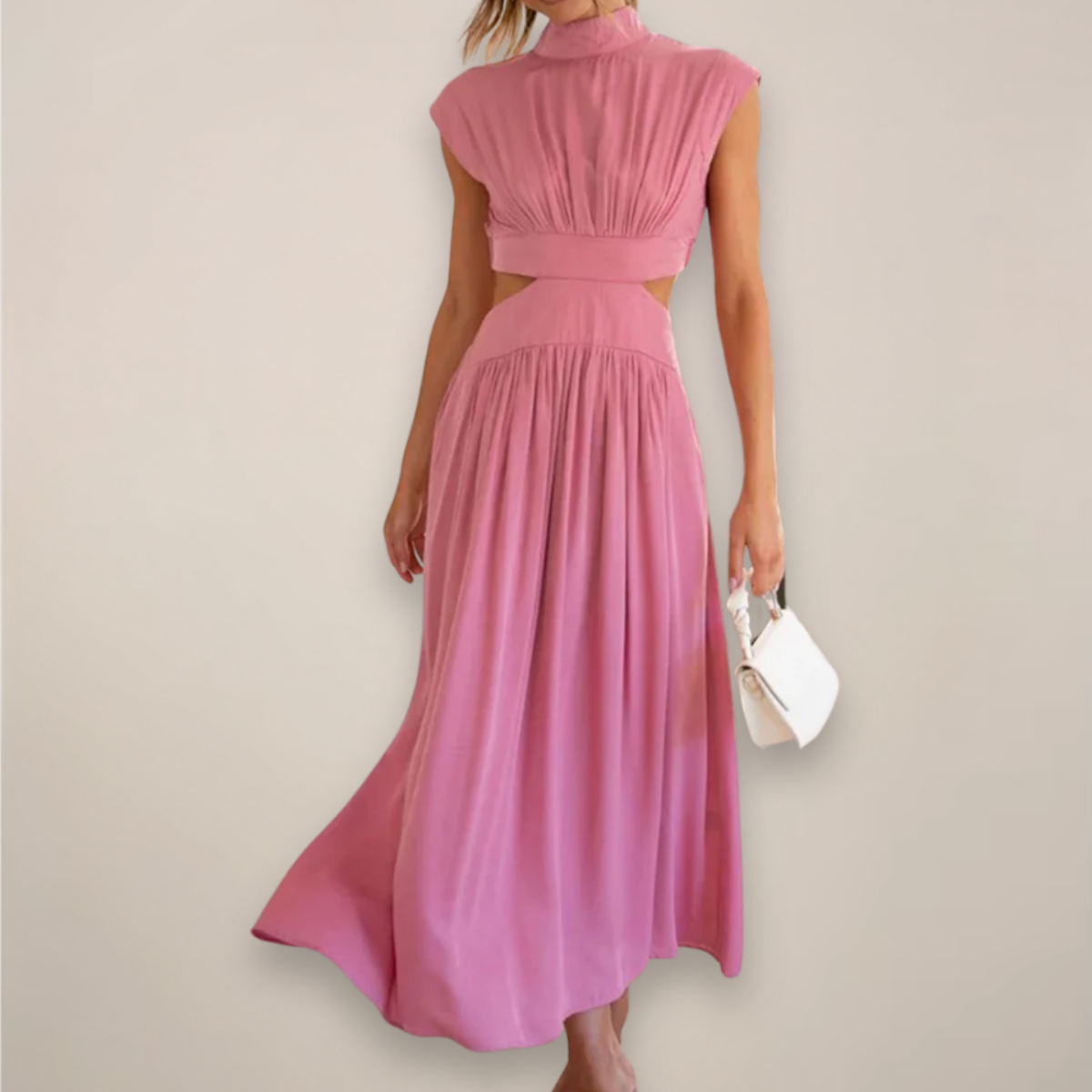 Chic Cap Sleeve Maxi Dress with Cut-Out Waist