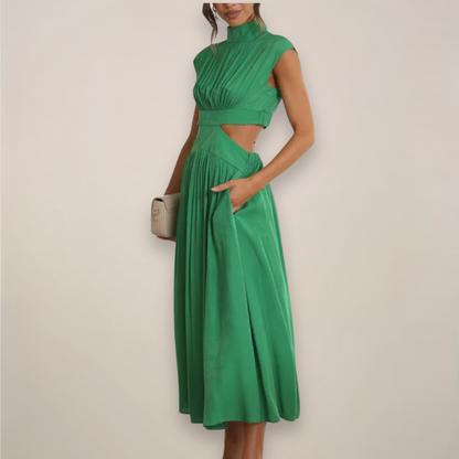 Chic Cap Sleeve Maxi Dress with Cut-Out Waist