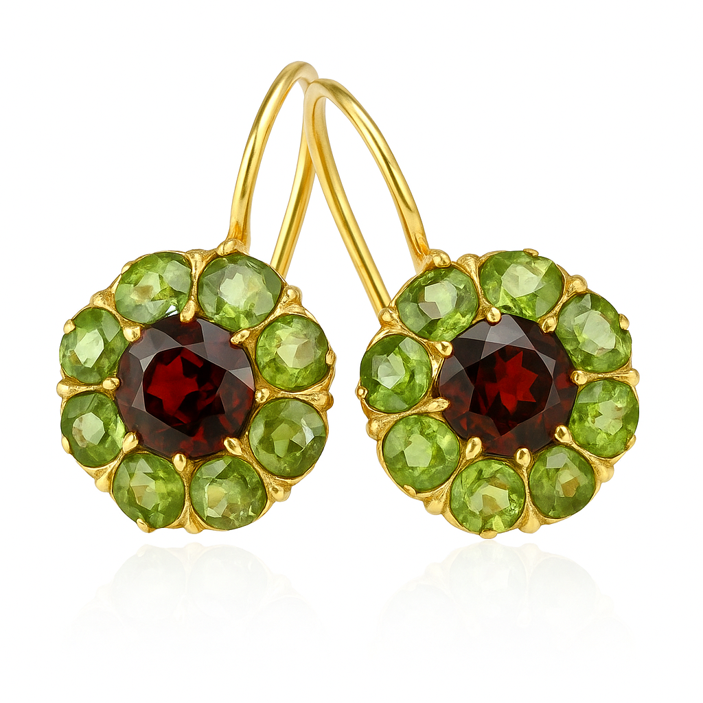 Retro Green and Red Gemstone Earrings