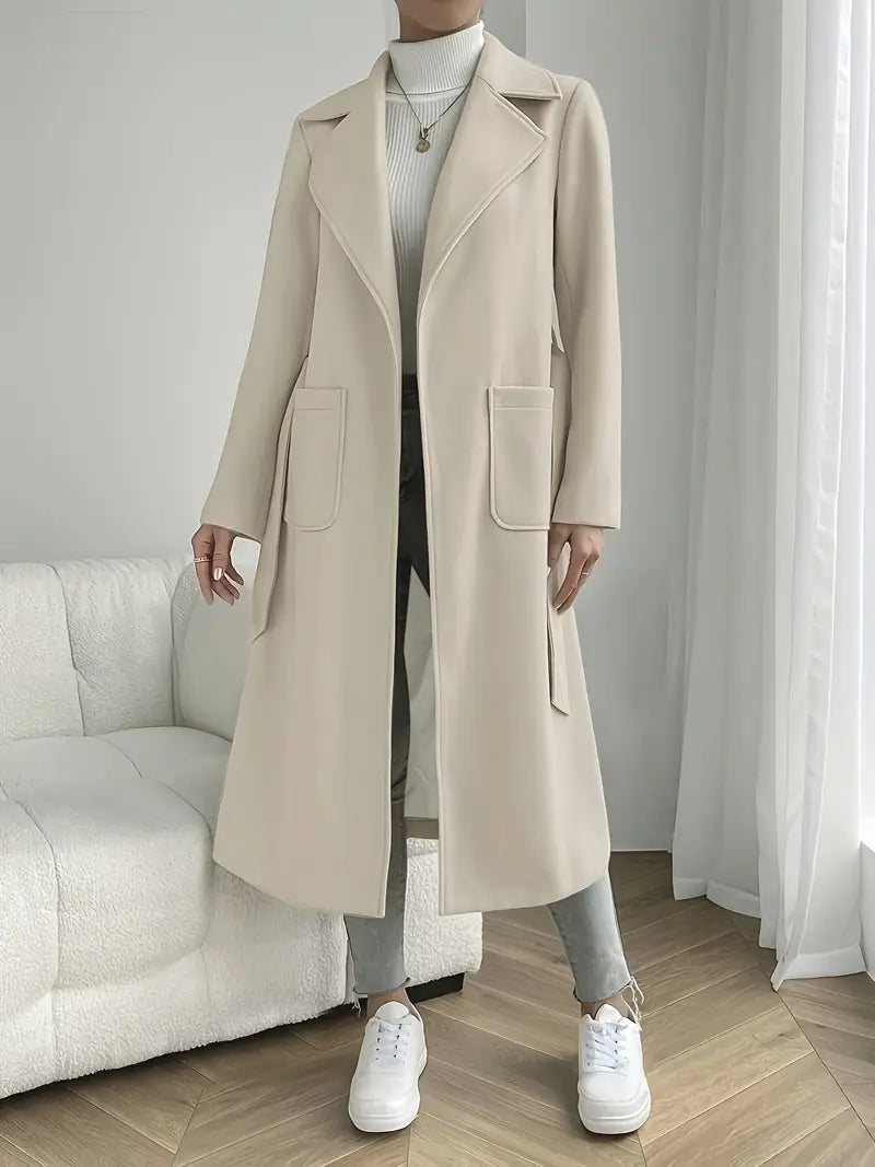Chic Women’s Belted Overcoat – Stylish Lapel for Fall & Winter Wear