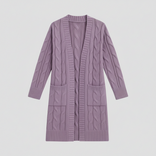 Women's Cozy Cable Knit Long Cardigan with Pockets