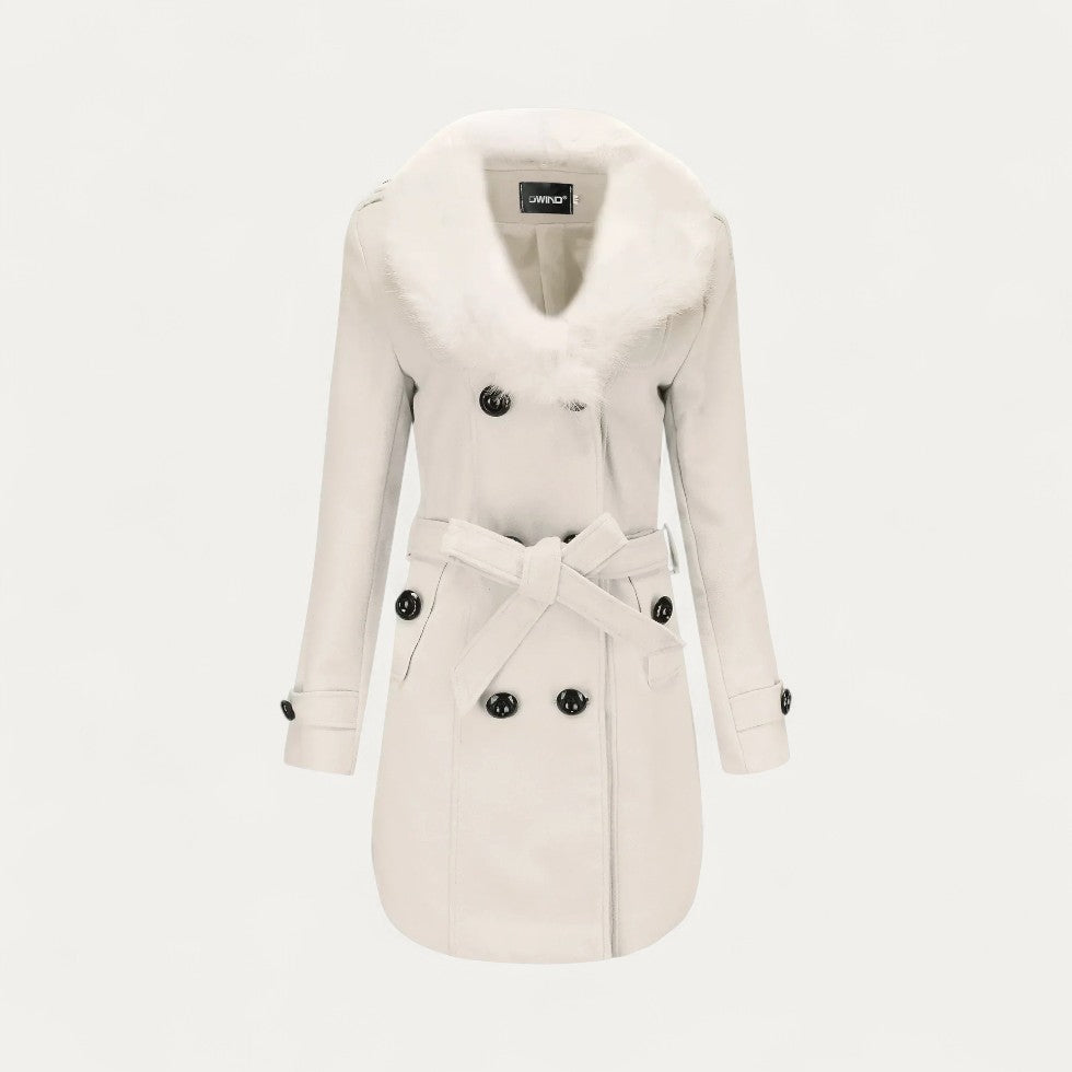 Chic Women’s Faux Fur Collar Trench Coat