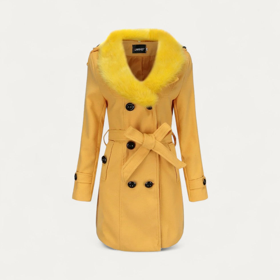 Chic Women’s Faux Fur Collar Trench Coat