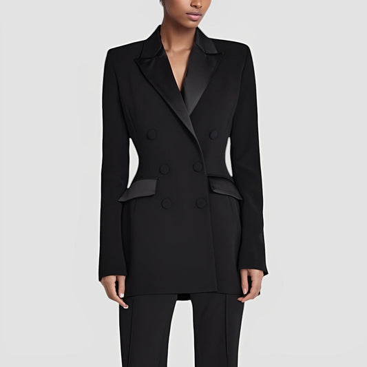 Chic Satin Lapel Blazer Dress for Work & Evening Wear