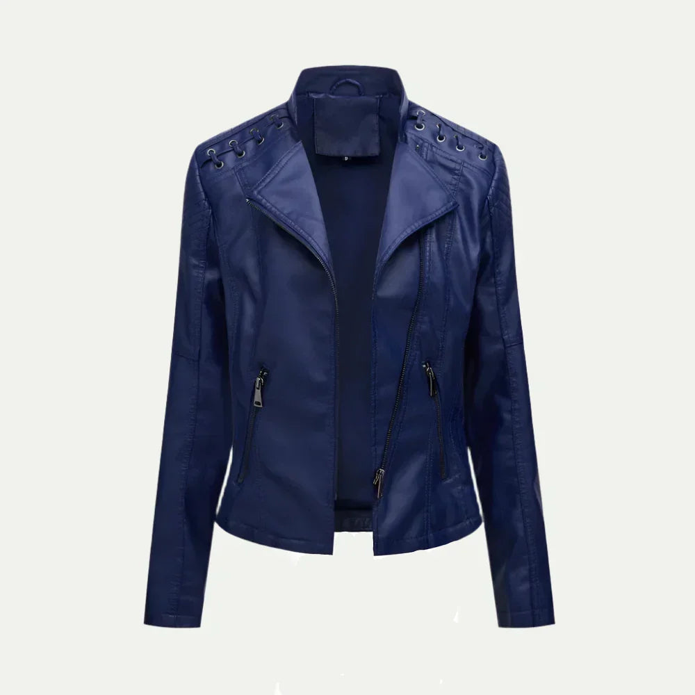 Chic Asymmetric Zip Women's Jacket with Quilted Shoulders