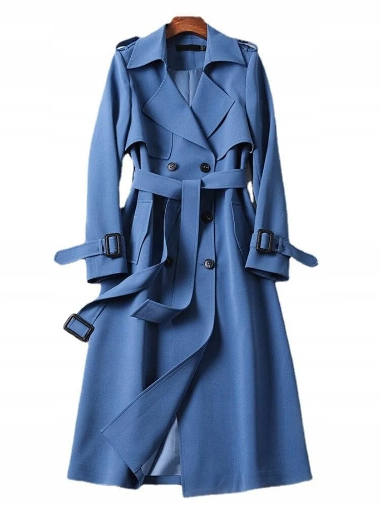 Women's Longline Double-Breasted Trench Coat – Stylish Belted Outerwear