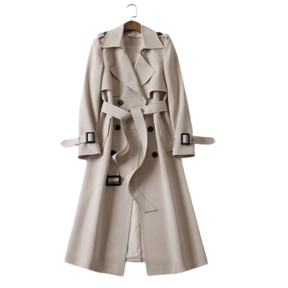 Women's Longline Double-Breasted Trench Coat – Stylish Belted Outerwear