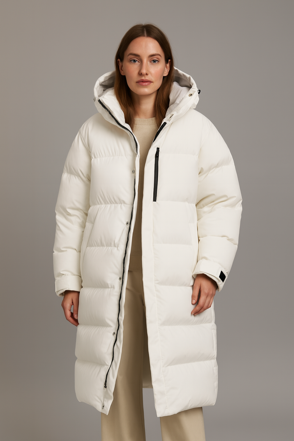 Women's Hooded Longline Puffer Coat for Winter Adventures