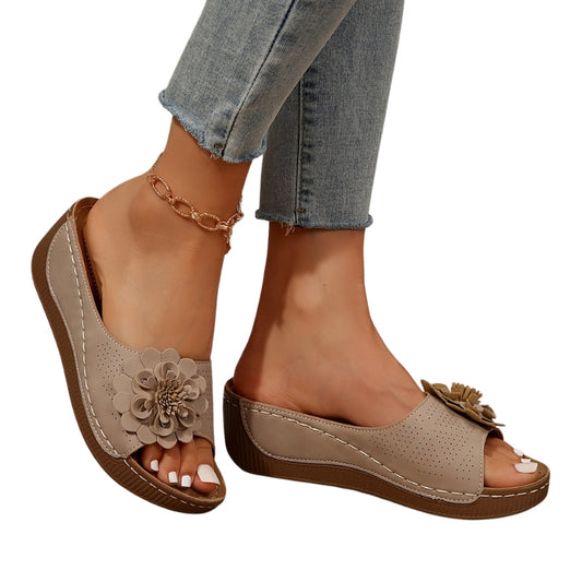 Floral Accent Women's Low Wedge Sandals for Summer Events