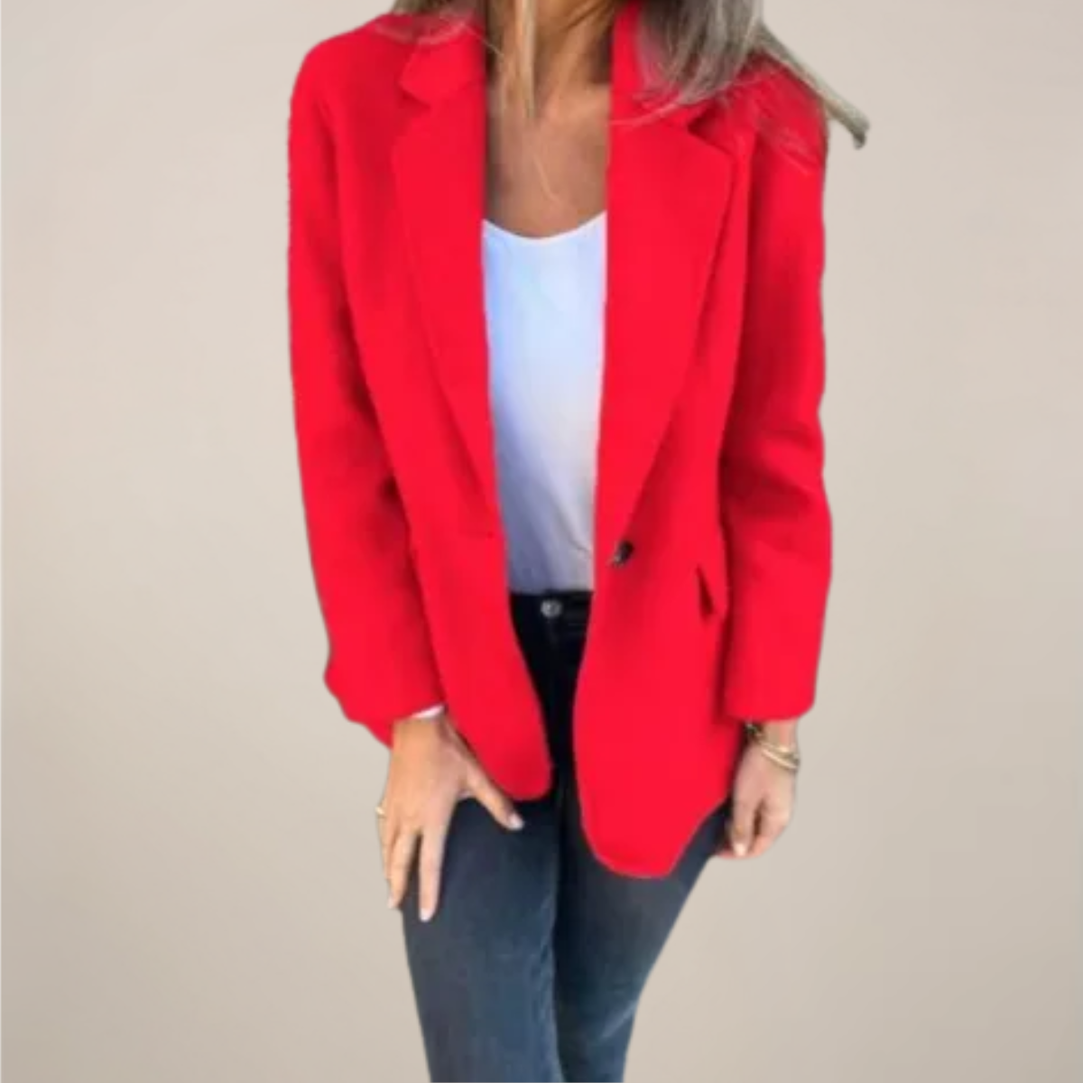Chic Women's Blazer Jacket - Notch Lapel & Flap Pockets for Work or Events