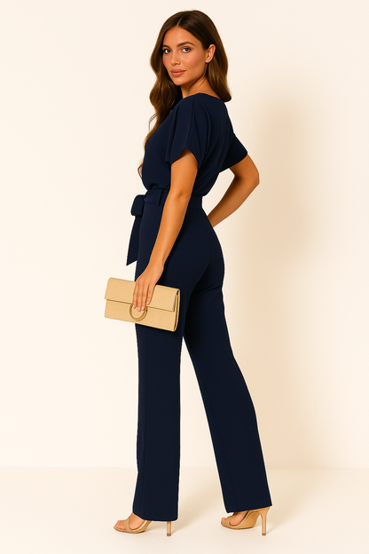 Chic Women's Short Sleeve Tie Ribbon Jumpsuit for Any Occasion